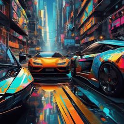 Cool Desktop Backgrounds - Futuristic Urban Graffiti Art in Cyber Streets  intricate patterns, splash art, wallpaper art