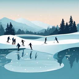 Icy Pond Skating clipart - Skaters gliding on a frozen pond, ,vector color clipart,minimal