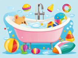 Bath with rubber toys floating clipart.  vector style illustration, white background