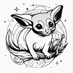 Sugar Glider Tattoo - Cute sugar glider gliding through the night sky  few color tattoo design, simple line art, design clean white background