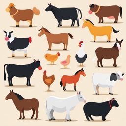 Farm Animal Parade clipart - A parade of farm animals, ,vector color clipart,minimal