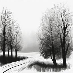 drawing of trees in autumn  minimal rough sketch scribbles,doodles,black and white