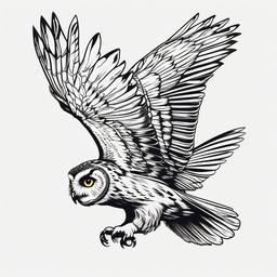 Owl in Flight Tattoo - Capture the dynamic and majestic nature of owls in flight in a tattoo.  simple color tattoo,vector style,white background