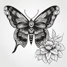 Black and White Moth Tattoo - Keep it classic with a black and white moth tattoo for a timeless and sophisticated appearance.  simple vector color tattoo, minimal, white background