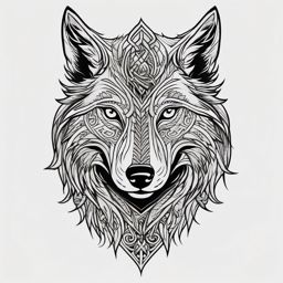 Norse Wolf Tattoo,wolf tattoo inspired by Norse mythology, symbol of the untamable and inevitable forces. , tattoo design, white clean background