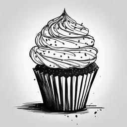 drawing of a cupcake with sprinkles  minimal rough sketch scribbles,doodles,black and white