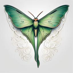 Luna Moth Tattoo - Capture the ethereal beauty of a Luna moth with a tattoo featuring its distinctive markings and graceful wings.  simple vector color tattoo, minimal, white background