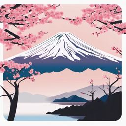 Mount Fuji Cherry Blossoms sticker- Japan's highest peak surrounded by cherry blossoms, , sticker vector art, minimalist design