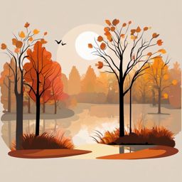 Chilly Morning clipart - Foggy morning in the fall, ,vector color clipart,minimal