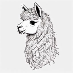 Alpaca Tattoo - Adorable alpaca with a fluffy coat  few color tattoo design, simple line art, design clean white background