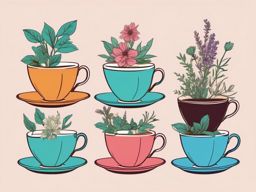 Teacup Clipart - Delicate teacup filled with aromatic herbal tea.  color clipart, minimalist, vector art, 