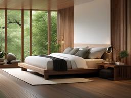 Zen master bedroom promotes tranquility with natural materials, minimal decor, and soothing colors, providing a peaceful environment for relaxation.  