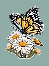 Butterfly and Daisies Sticker - Butterfly resting on daisies, ,vector color sticker art,minimal