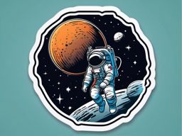 Space Walk Sticker - Astronaut floating in the vacuum of space, ,vector color sticker art,minimal