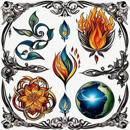 earth air fire water tattoo design  simple color tattoo,white background