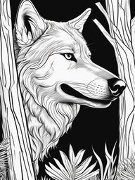 Wolf Coloring Pages - Wolf peeking out from behind a tree  simple coloring pages