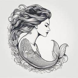 Reverse Mermaid Tattoo - Explore a unique and creative take on the traditional mermaid design with a reverse mermaid tattoo.  simple vector color tattoo,minimal,white background