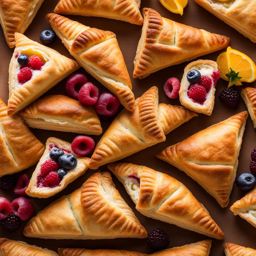 an assortment of fruit-filled turnovers, with flaky pastry and a variety of fruity fillings. 