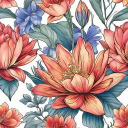 July Birth Flowers Tattoo-Expressing the vibrancy of July with a tattoo featuring the birth flowers, larkspur and water lily, symbolizing love and purity.  simple vector color tattoo