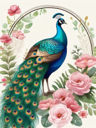 Cute Peacock in an Enchanted Garden  clipart, simple