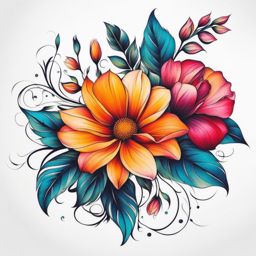 Flower tattoos for females, Artistic tattoos featuring various flowers, often preferred by women.  vivid colors, white background, tattoo design