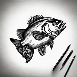 drawing of bass fish  minimal rough sketch scribbles,doodles,black and white