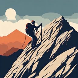 Mountain Climbing Clipart - A climber scaling a rocky mountain peak.  color vector clipart, minimal style