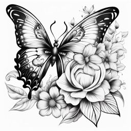 Tattoo flower butterfly,Combining the grace of flowers and butterflies. tattoo design, white background