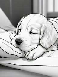 Sleeping Puppy Coloring Pages - Cozy Puppy Taking a Nap  minimal black outline printable sheet, coloring page