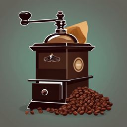 Coffee Grinder Clipart - Vintage coffee grinder with a bag of fresh beans.  color clipart, minimalist, vector art, 