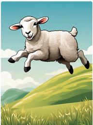 Lamb clipart - lamb jumping in excitement on a hill  