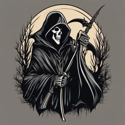 Grim Reaper Tattoo Art-Eerie and artistic tattoo featuring the Grim Reaper, representing death and the afterlife with a creative flair.  simple color vector tattoo