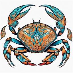 Abstract crab swirls tattoo. Whimsical dance of the water sign.  color tattoo design, white background