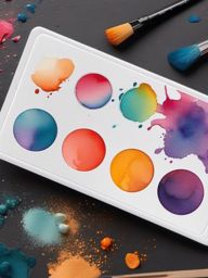 Palette with Watercolor Splashes Sticker - Palette surrounded by watercolor splashes, ,vector color sticker art,minimal