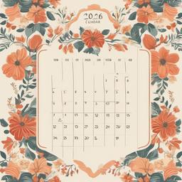 Calendar clipart - vintage-style calendar with floral patterns  color,minimalist,vector clipart