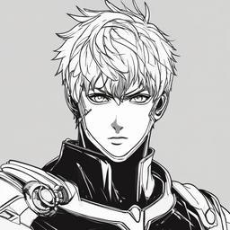 drawing of Genos anime  minimal rough sketch scribbles,doodles,black and white