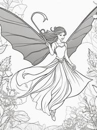 Fairy with a Dragon Companion Coloring Pages - Brave Fairy Flying with Her Dragon  minimal black outline printable sheet, coloring page