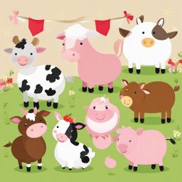 Farm Animal Celebration clipart - Celebrating farm animals, ,vector color clipart,minimal