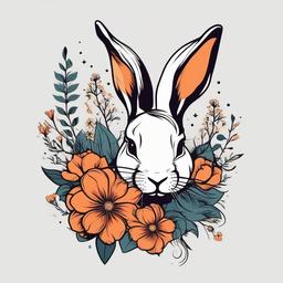 rabbit flower tattoo  minimalist color tattoo, vector