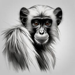 drawing of a langur  minimal rough sketch scribbles,doodles,black and white