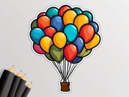 Balloon Release Sticker - Releasing a bunch of festive balloons, ,vector color sticker art,minimal