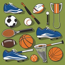 sports clipart - assorted sports equipment, laid out on a sunlit field, ready for a day of competition 