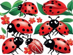 Ladybugs clipart - Red and black ladybugs on a leaf, ,vector color clipart,minimal