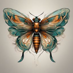 Fluidity in cicada movement design: Elegance and energy expressed through delicate wings.  simple color tattoo style