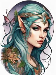 Fairy Tattoo: Mountain Glimmer Elf  simple color tattoo style,white background