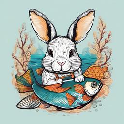 rabbit and fish combined  , vector illustration, clipart