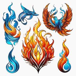 fire water air tattoo  simple color tattoo,white background