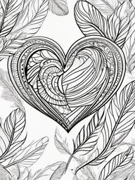 Heart and Feather Coloring Pages - Hearts with Delicate Feathers  minimal black outline printable sheet, coloring page