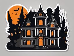 Halloween sticker- Spooky Haunted House, , sticker vector art, minimalist design