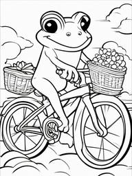 Frog Coloring Pages - Frog riding a bike with a basket  simple coloring pages